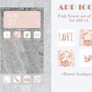 Flower Aestetic iPhone ios 14 App iconen, Pioeniconen voor iPhone