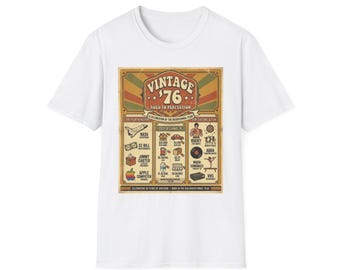 Vintage 76 Retro Americana Poster T-Shirt | Rustic Flag, Classic Icons