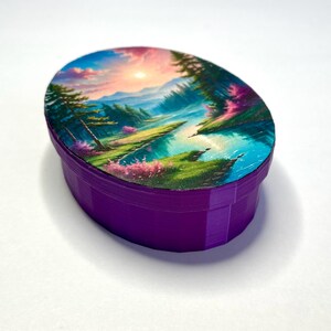 Exquisite Handmade Purple Jewelry Box Oval Trinket Box 3D Printing Decorated with Satin Finish Nature-Inspired Design Mother’s Day Gift
