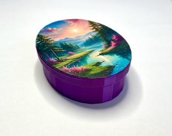 Exquisite Handmade Purple Jewelry Box Oval Trinket Box 3D Printing Decorated with Satin Finish Nature-Inspired Design Mother’s Day Gift