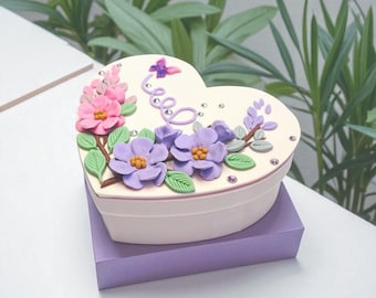 Heart Shaped Jewelry Box Polymer Clay Floral Design 3D Printed Keepsake Box Decorative Box Trinket Box Gift Box Handmade Unique Gift Box