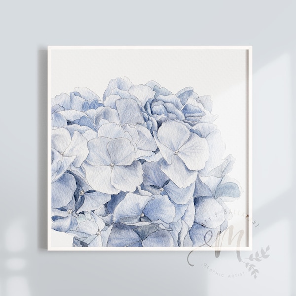 Blue Hydrangea Watercolor Flowers Clipart, Floral Wedding Invitation, Wall art, Art prints - Digital Download PNG file