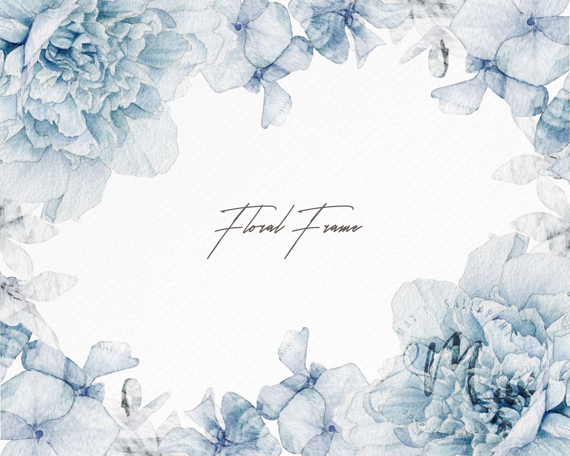 Blue Floral Frame Watercolor Flowers Border for Wedding Etsy UK