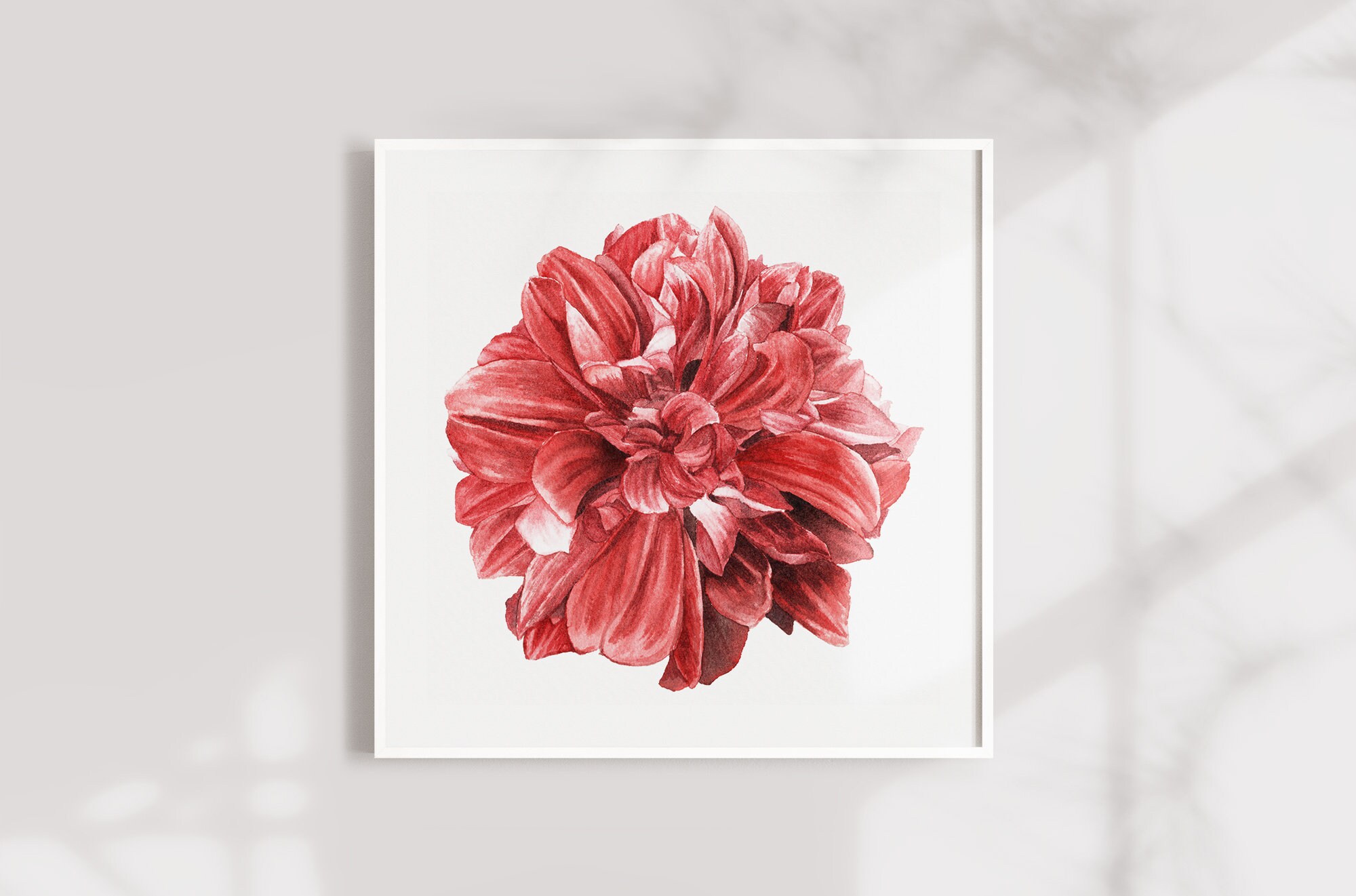 Red Dahlia Watercolor Flower Art Print (digital Download) - Etsy