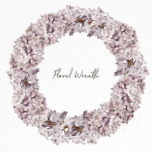 Coroa floral roxa, moldura de flores em aquarela para casamento, convite, cartão - download digital de arquivo PNG