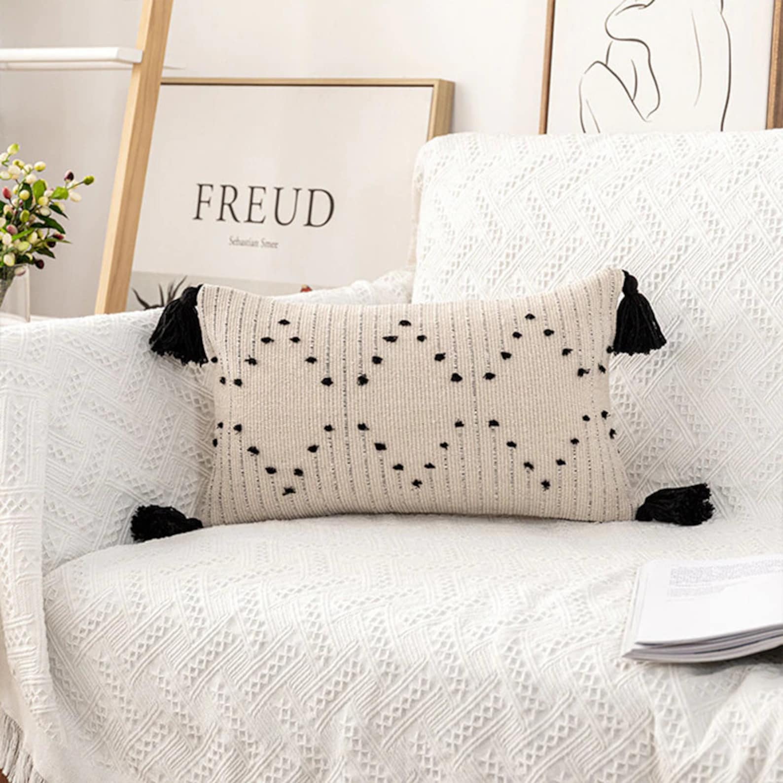 Boho Tassels Throw Pillow Cover Hand Woven Cotton Pillow Etsy