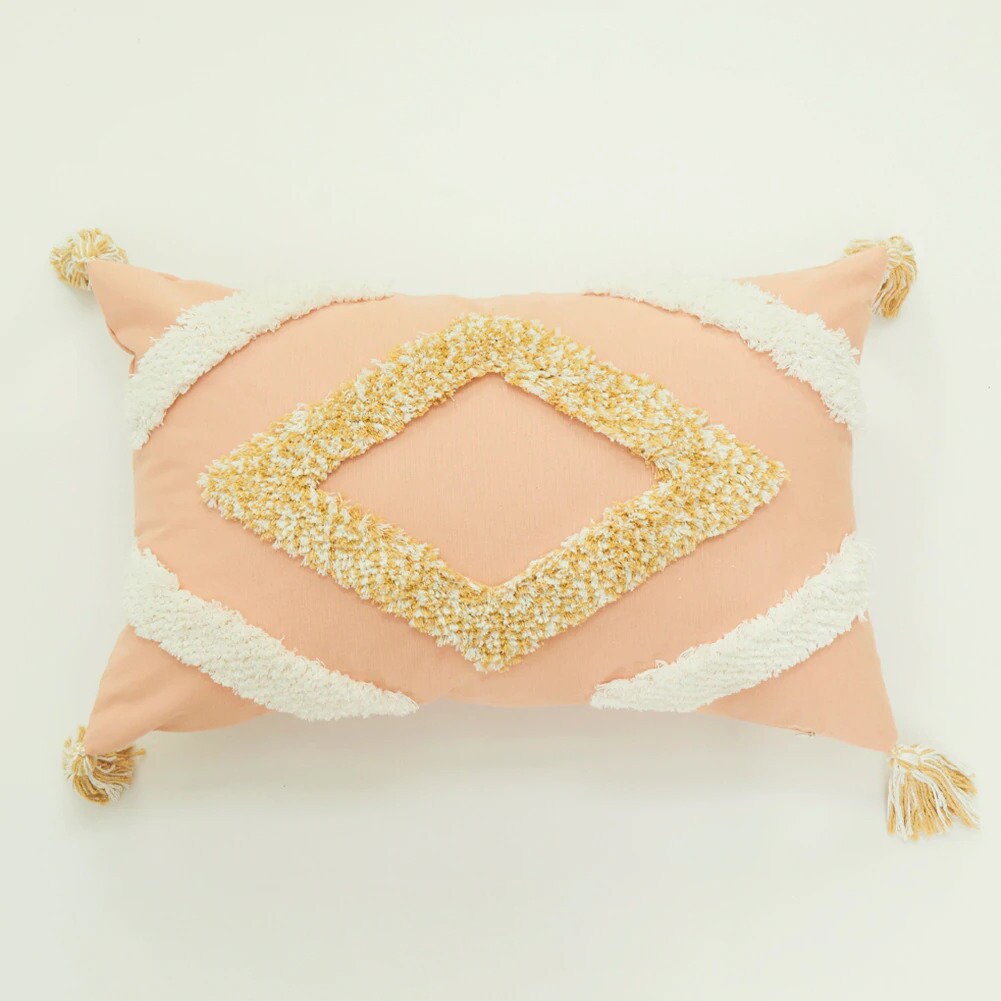 Pink Boho Throw Pillow Cover With Tassels Hand Made Cotton Etsy UK