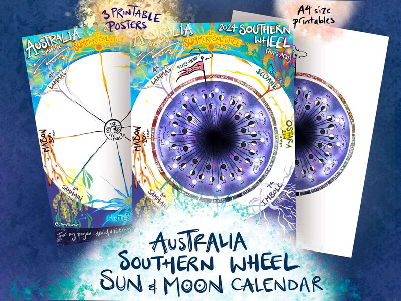 Southern Wheel Ritual Planner Australia 2025, Moon Calendar, Sabbat
