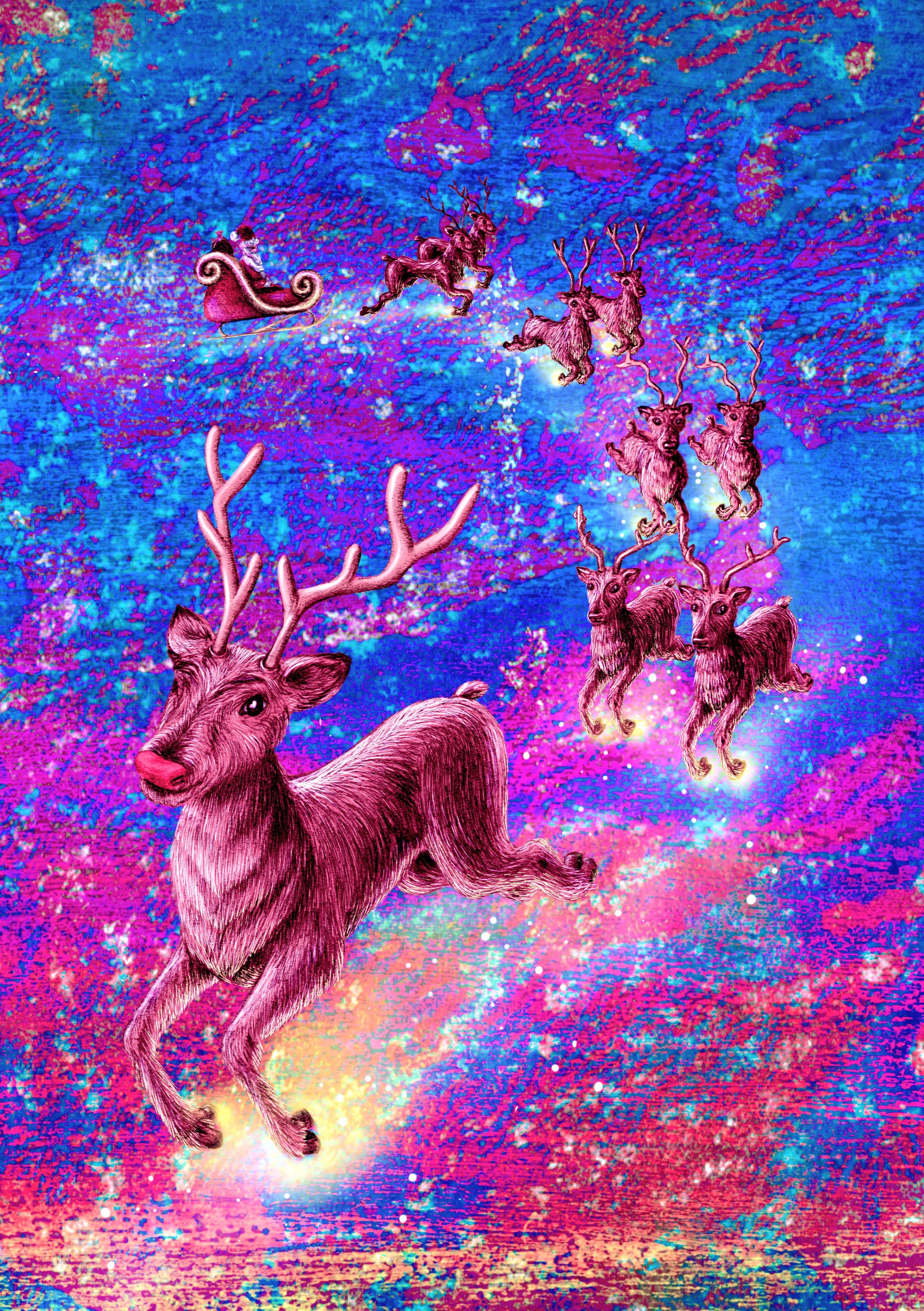Rudolph Reindeer Sleigh Christmas Card Santa Sleigh Xmas - Etsy