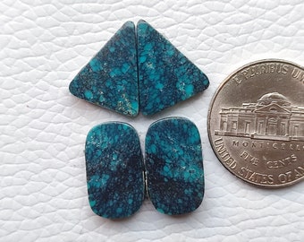 Hubei Turquoise Cabochon Pair: Vintage Tibetan Gemstones (10x16x3 mm)
