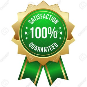 Op de afbeelding: Een gouden stervormig badge met een groen centrum. Het badge heeft de tekst "Tevredenheid 100% gegarandeerd" en is bevestigd aan een groen lint met gouden strepen.