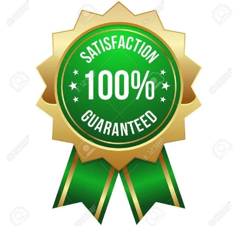 Op de afbeelding: Een gouden stervormig badge met een groen centrum. Het badge heeft de tekst "Tevredenheid 100% gegarandeerd" en is bevestigd aan een groen lint met gouden strepen.