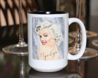 Marilyn Monroe, Gray Background,  Marilyn Monroe Gift, 15oz Mug