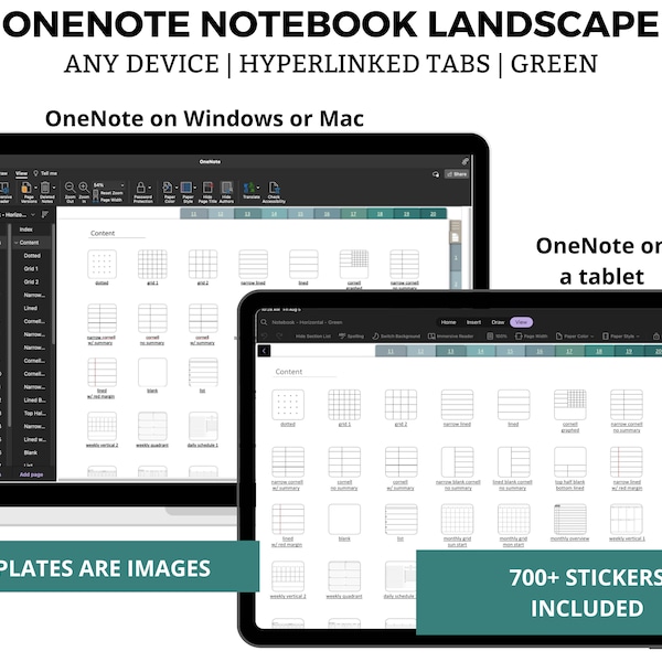 OneNote Notebook Digital, OneNote Notes Template Android, OneNote iPad Notebook, Surface Pro OneNote Digital Template Landscape