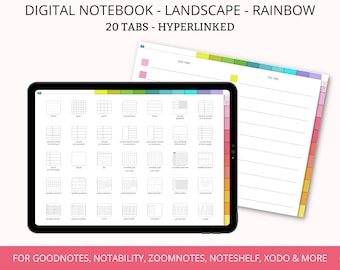 Digital Notebook with 20 Tabs, Hyperlinked Notebook, Student Notebook Goodnotes iPad Android with Sections, Academic Note Taking Templates