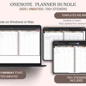 Planificador OneNote Bundle 2025, planificador digital con fecha y sin fecha para Surface Pro, Android, iPad, Windows, Mac, organizador de productividad 2025