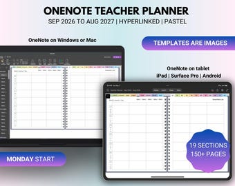 OneNote Teacher Planner Sep 2026 - Aug 2027, Dated Teacher Planner, OneNote Weekly Lesson Planner, School Planner Windows, Surface Pro, Mac