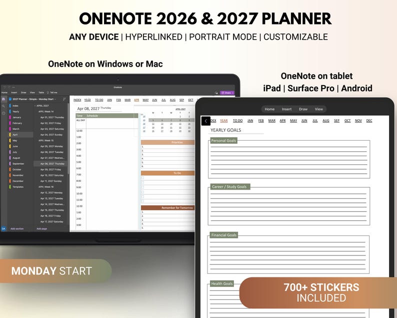 Onenote 2027 Tutorials 2026-2027 Onenote Digital Planner, Daily, Weekly, Monthly Hyperlinked ...