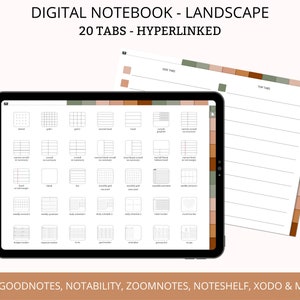 Digital Notebook with Tabs, Hyperlinked Notebook, Digital Notebook 20 Tabs, Digital Student Notebook Goodnotes iPad Android with Sections