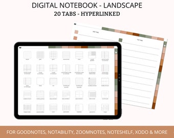Digital Notebook with Tabs, Hyperlinked Notebook, Digital Notebook 20 Tabs, Digital Student Notebook Goodnotes iPad Android with Sections