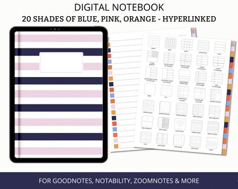 Digitaal notitieboekje GoodNotes, digitaal notitieboekje voor iPad, tabletnotitieboekje 20 tabbladen met hyperlinks, digitaal studentennotitieboekje, Android-notitieboekje