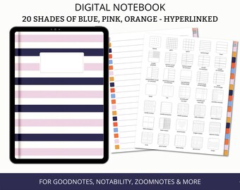 Digital Notebook GoodNotes, Digital Notebook for iPad, Tablet Notebook 20 Tabs Hyperlinked, Digital Student Notebook, Android Notebook