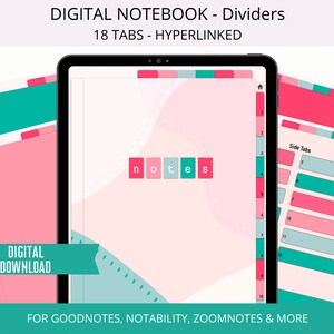 Digital Notebook Goodnotes, Digital Notebook Tabs, Notebook for iPad, Hyperlinked Tablet Notebook Dividers, Simple Notebook, Summer Colors