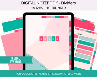 Digital Notebook Goodnotes, Digital Notebook Tabs, Notebook for iPad, Hyperlinked Tablet Notebook Dividers, Simple Notebook, Summer Colors