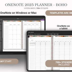 Planificador OneNote 2025, planificador digital Sunday Start para Surface Pro, iPad, Mac, Windows, Android, plantillas de productividad, diario OneNote