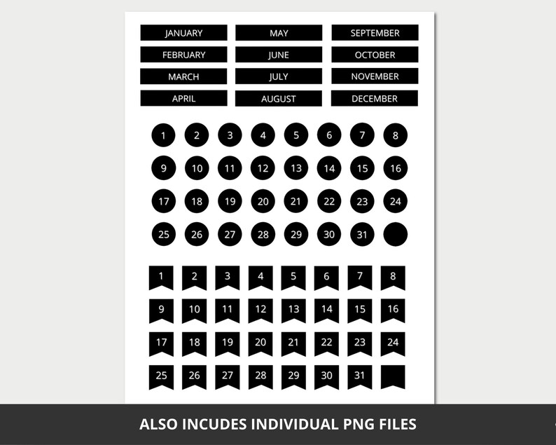 Black Digital Planner Stickers Digital Sticker Kits | Etsy