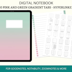 Digital Notebook Pink Green Gradient, Digital Notebook with Tabs, Digital Portrait Notebook, Digital Student Notebook, Notebook Templates