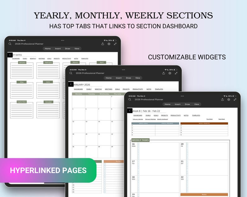 Onenote Templates Work Goals 2026 Onenote Professional Work Planner, Digital Planner for Work ...