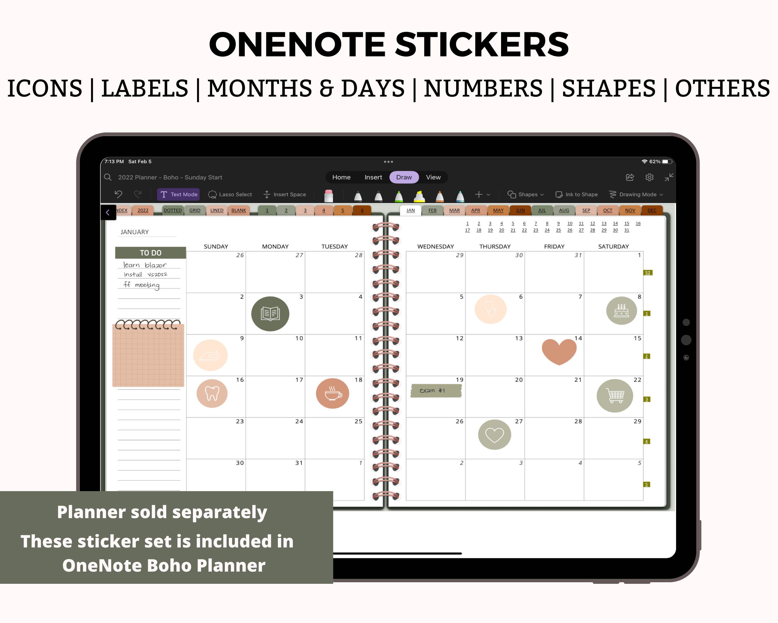 Onenote Stickers, Onenote Digital Stickers, Onenote Planner Stickers
