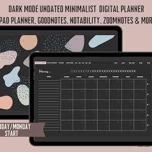 Dark Mode Digital Planner Undated, pour Goodnotes, iPad, Notability, Black, Digital Daily Planner, Rustic Theme, Landscape Simple Planner