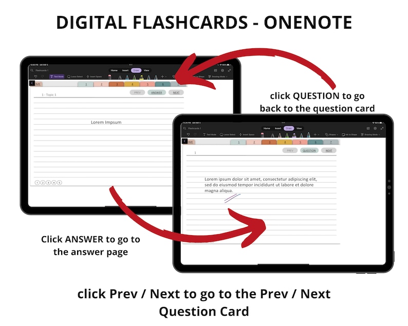 Onenote Flash Cards Template Onenote Digital Flashcards Etsy UK
