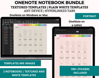 OneNote Notebook Bundle in Portrait, Notes Template, OneNote Note Page, Digital Notebook Android, iPad Notebook, Surface Pro Notes Templates