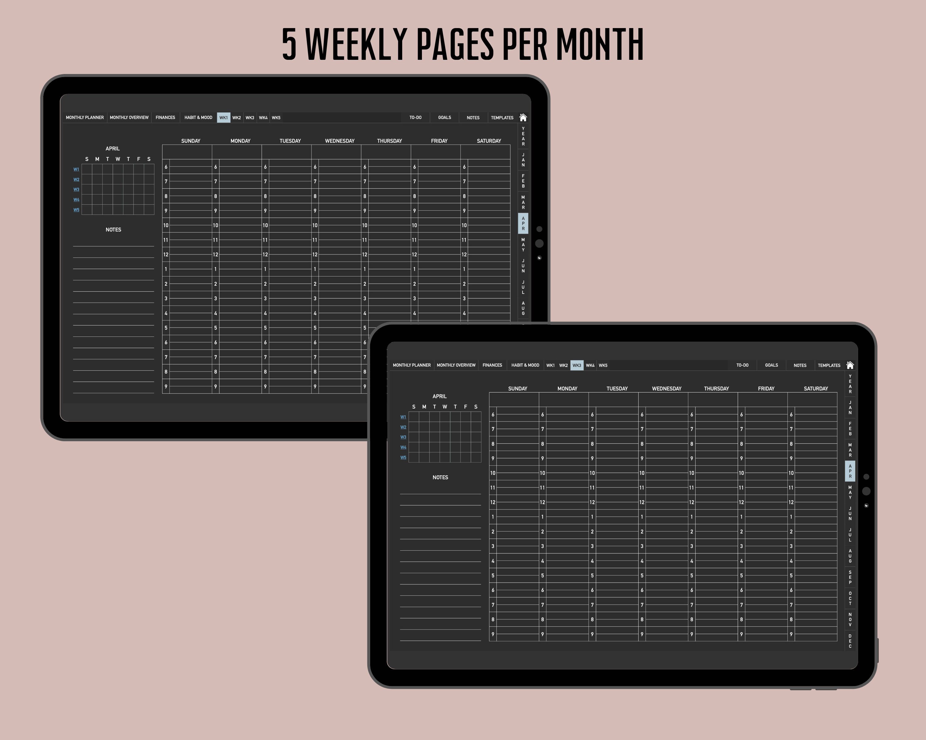Dark Mode Digital Planner Undated, Goodnotes Planner, iPad Planner ...
