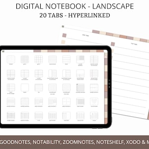 Digital Notebook GoodNotes, Digital Notebook Landscape, Digital Notebook for iPad, 20 Tabbed Notebook, Digital Student Notebook