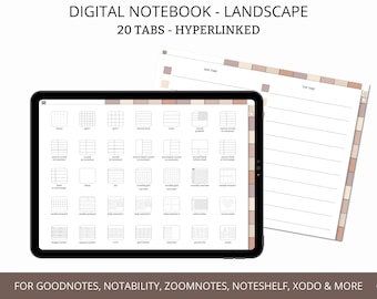 デジタル ノートブック GoodNotes、デジタル ノートブック ランドスケープ、iPad 用デジタル ノートブック、20 タブ付きノートブック、デジタル 学生用ノートブック