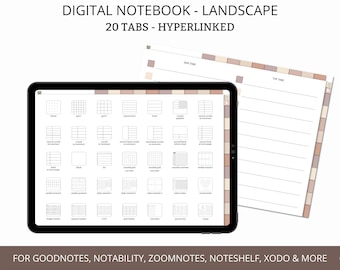 Digital Notebook GoodNotes, Digital Notebook Landscape, Digital Notebook for iPad, 20 Tabbed Notebook, Digital Student Notebook