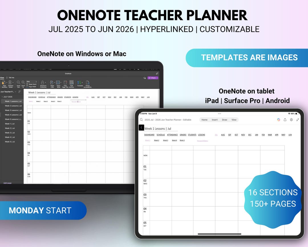 Onenote Teacher Planner Jul 2025 - Jun 2026, Weekly Lesson Planner ...