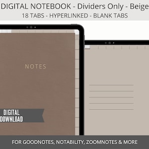 Digital Notebook Goodnotes, Digital Notebook Tabs, Notebook for iPad, Hyperlinked Tablet Notebook Dividers, Simple Notebook, Beige Neutral