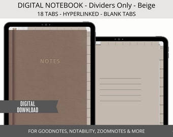Goodnotes de cuaderno digital, pestañas de cuaderno digital, cuaderno para iPad, divisores de cuaderno de tableta hipervinculados, cuaderno simple, beige neutro
