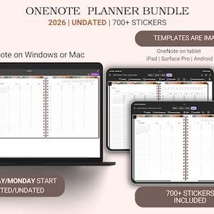 OneNote Planner Bundle 2026, Dated and Undated Digital Planner for Surface Pro, Android, iPad, Windows, Mac, 2026 Productivity Organizer