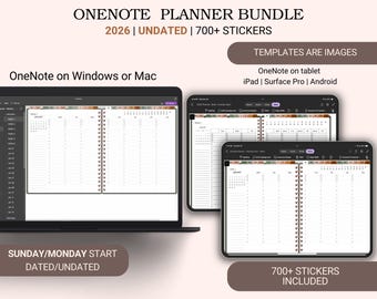 OneNote Planner Bundle 2026, Dated and Undated Digital Planner for Surface Pro, Android, iPad, Windows, Mac, 2026 Productivity Organizer
