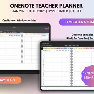 Planificador de OneNote para profesores 2025, Planificador escolar de OneNote para inicio en enero, Planificador de profesores con fecha para 2025, Planificador de lecciones semanal, Planificador Surface Pro