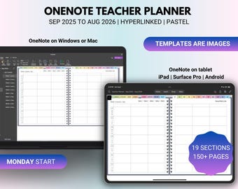 OneNote Teacher Planner Sep 2025 - Aug 2026, Dated Teacher Planner, OneNote Weekly Lesson Planner, School Planner Windows, Surface Pro, Mac