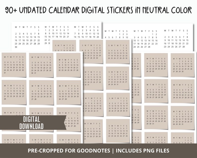 Mini Calendar Digital Stickers Precropped Goodnotes Stickers Etsy