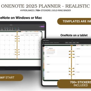 Planificador OneNote 2025, planificador digital Surface Pro, plantilla de productividad con temática realista, planificador diario para Windows, iPad, Mac y Android