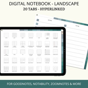 Digital Notebook Landscape, Digital Notebook GoodNotes, Digital Notebook for iPad, 20 Hyperlinked Tablet Notebook, Digital Student Notebook